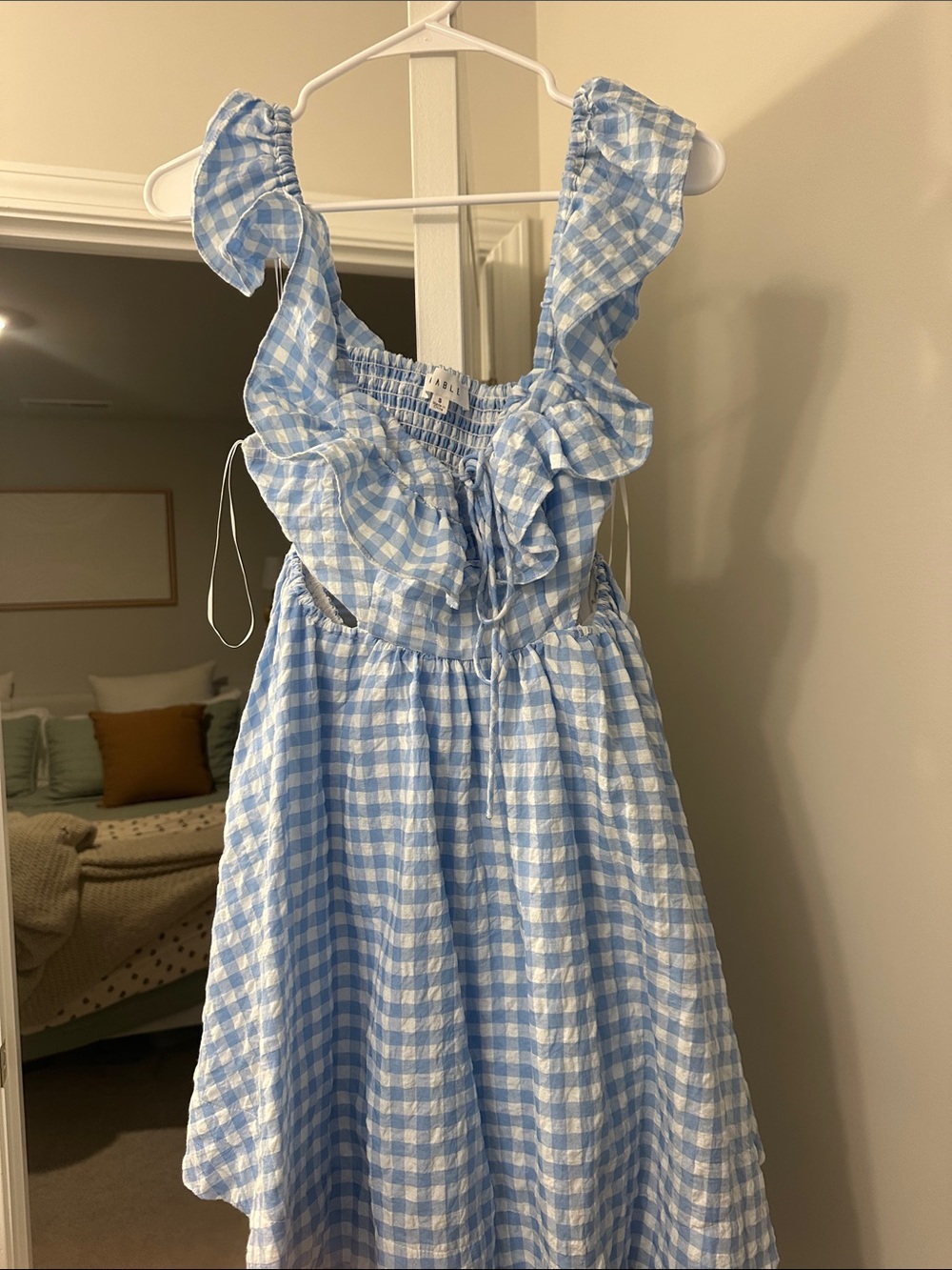 Ruffled Gingham Cutout Mini Dress in Light Blue - Picture 3 of 4